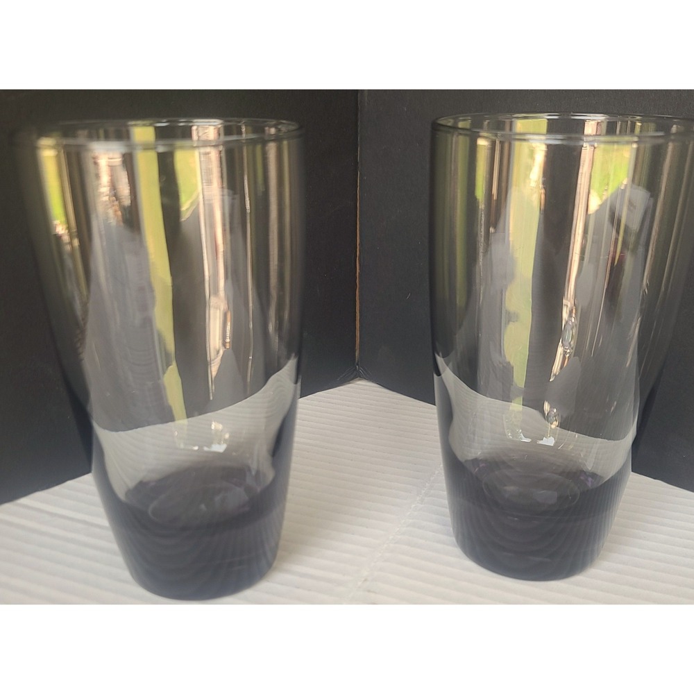 Vintage 16 oz Libbey Smoky Mocha Brown Double Tall 6" Drinking Glasses 2 ct.